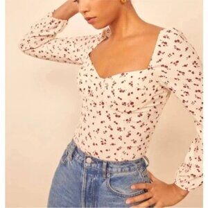 Reformation Reign White Floral Top Blouse Size 6